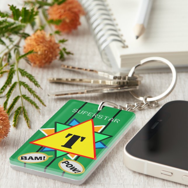 Porte-clefs Superstar Cartoon Monogramme Jaune Vert (Devant droit)