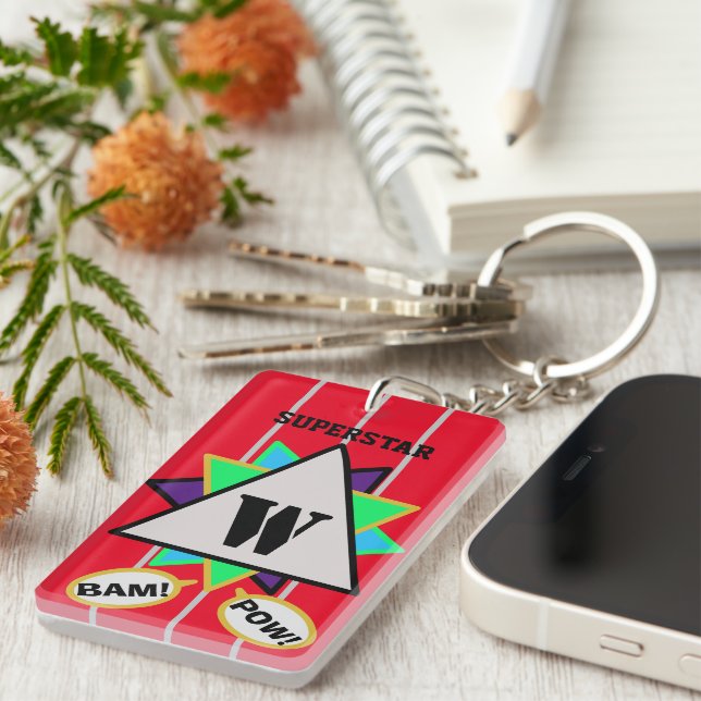 Porte-clefs Superstar Cartoon Monogramme Rouge Noir (Devant droit)