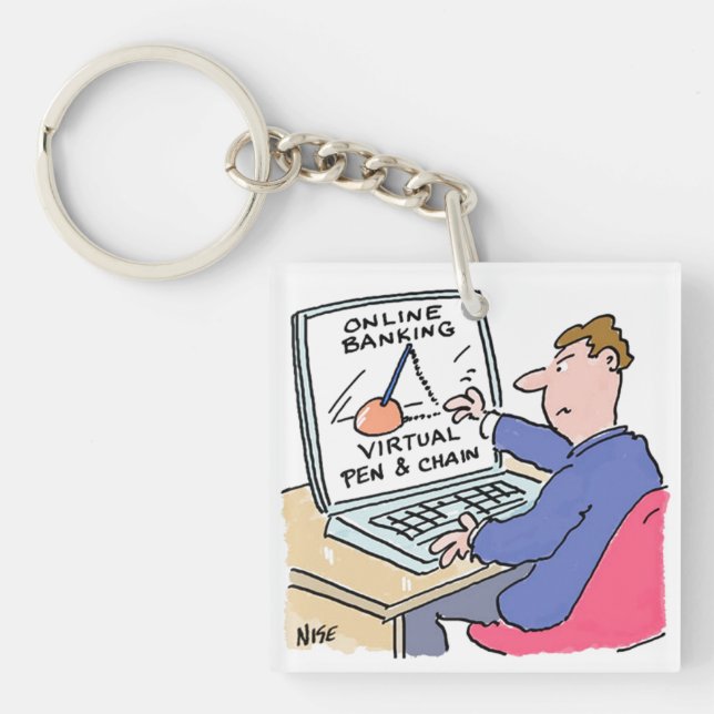 Porte-clefs Sur Computer Online Banking Drôle Cartoon (Devant)
