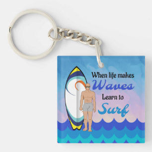 Porte-clefs Surboard Ocean Waves Blue Motivational Quote
