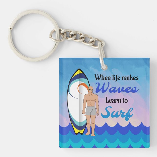 Porte-clefs Surboard Ocean Waves Blue Motivational Quote (Devant)
