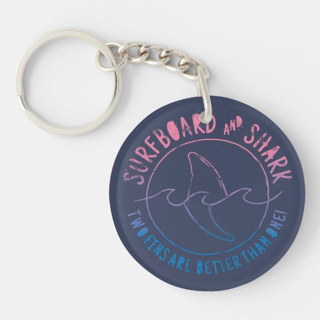 Porte-clefs Surf Et Requin Drôle Surfer Surf Été (Devant)