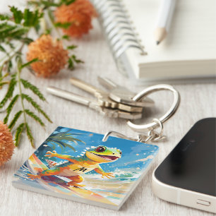Porte-clefs Surf Gecko Riding Les Vagues