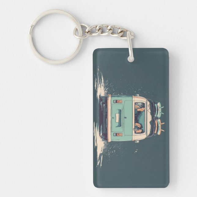 Porte-clefs Surf Van Splash – Camionnette Rétro de Plage (Devant)