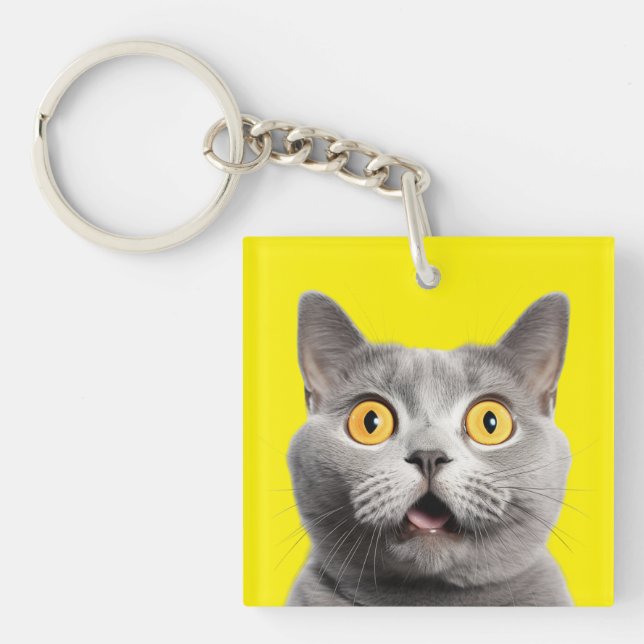 Porte-clefs Surpris Funny Crazy Cat Jaune (Devant)