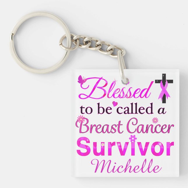 Porte-clefs Survivant du cancer du sein béni (Devant)