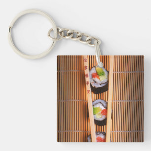 Porte-clefs Sushi et baguettes en bois