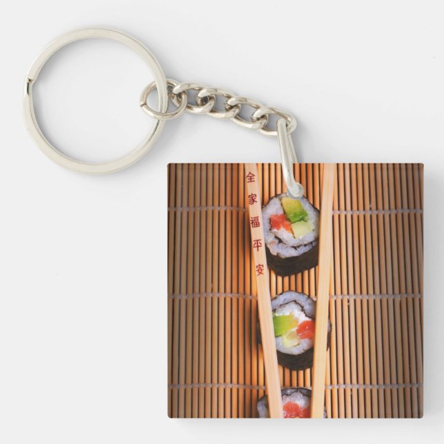 Porte-clefs Sushi et baguettes en bois (Devant)