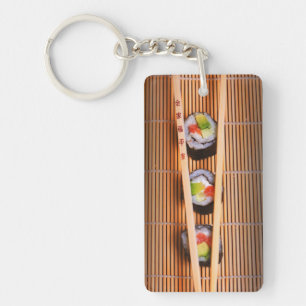 Porte-clefs Sushi et baguettes en bois
