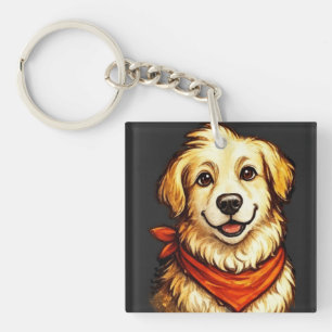Porte-clefs Sweat-shirt Chien Doré Heureux Dessiné à la Main