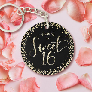 Porte-clefs Sweet 16 Chic Black Gold Parties scintillant Confe
