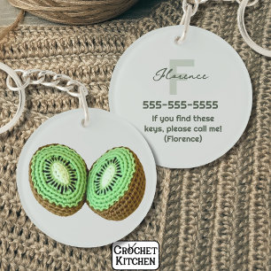 Porte-clefs Sweet moderne minimal vert Crochet Kiwi Nom