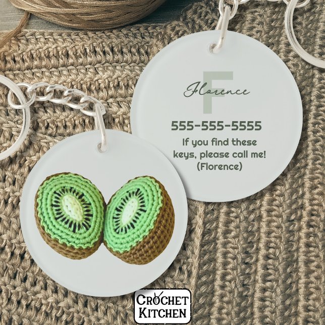 Porte-clefs Sweet moderne minimal vert Crochet Kiwi Nom (Créateur téléchargé)