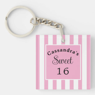 Porte-clefs Sweet sixteen rose rayure classique chic