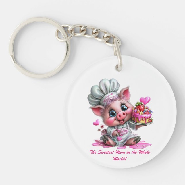 Porte-clefs Sweetest Mom Pig Chef Keychain (Devant)