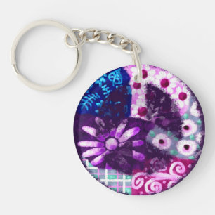 Porte-clefs Symbole Abstrait de paix lunaire Floral violet ros