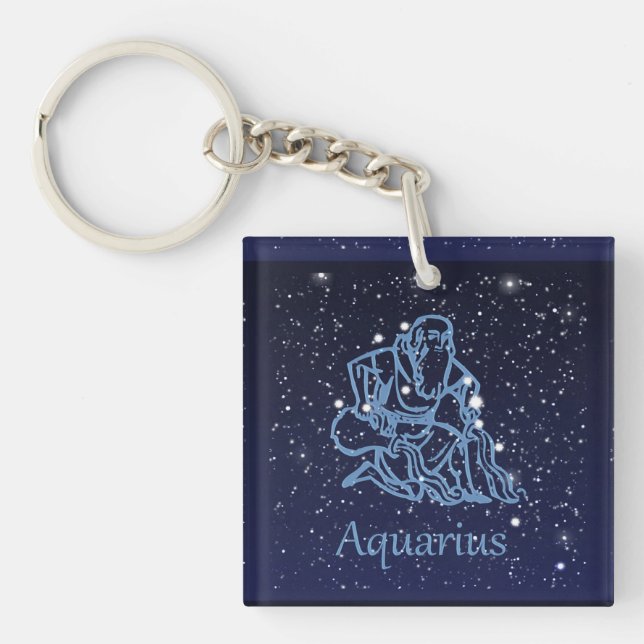 Porte-clefs Symbole Aquarius Constellation et Zodiaque avec ét (Devant)