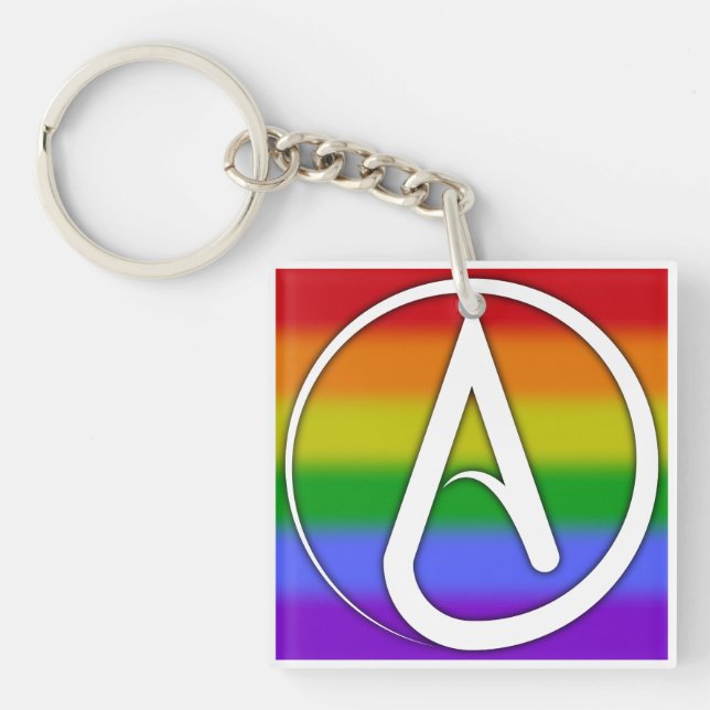 Porte-clefs Symbole athée blanc sur arc-en-ciel (Devant)