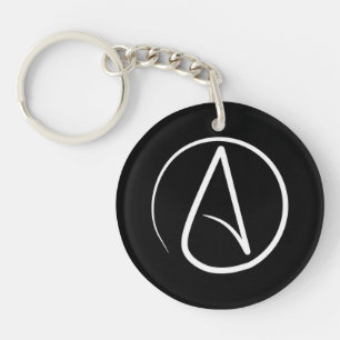 Porte-clefs Symbole athée : blanc sur noir