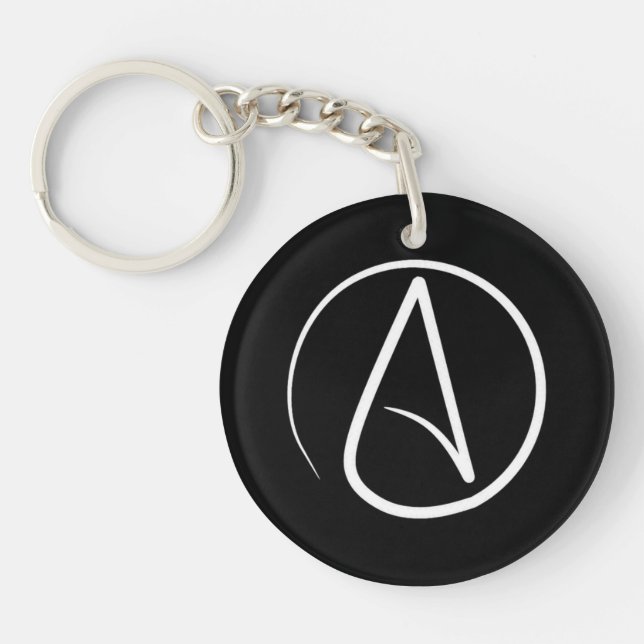 Porte-clefs Symbole athée : blanc sur noir (Devant)