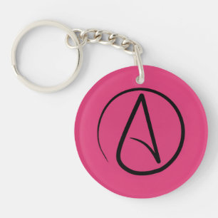 Porte-clefs Symbole athée : noir sur fuchsia