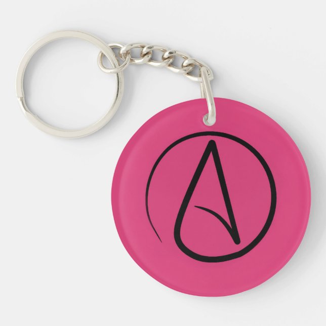 Porte-clefs Symbole athée : noir sur fuchsia (Devant)