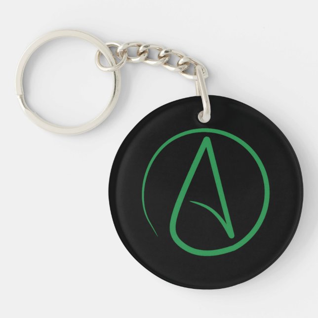 Porte-clefs Symbole athée : Vert sur noir (Devant)