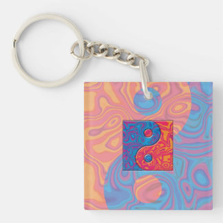 Porte-clefs Symbole bleu et orange de Yin Yang