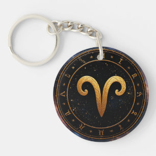 Porte-clefs Symbole de la Roue du Zodiaque du Bélier Doré