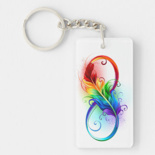 Porte-clefs Symbole d'infini avec plume arc-en-ciel
