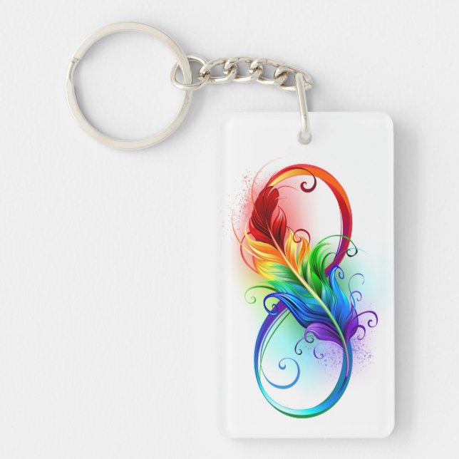 Porte-clefs Symbole d'infini avec plume arc-en-ciel (Devant)