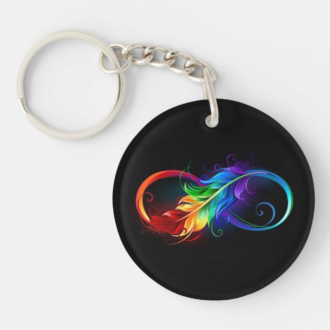 Porte-clefs Symbole d'infini avec plume arc-en-ciel (Devant)