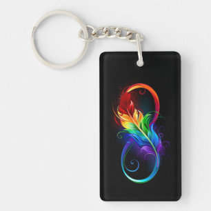Porte-clefs Symbole d'infini avec plume arc-en-ciel