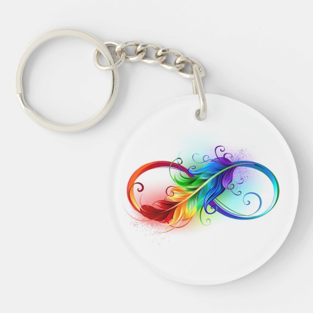 Porte-clefs Symbole d'infini avec plume arc-en-ciel (Devant)