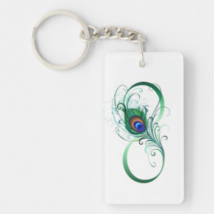 Porte-clefs Symbole d'infini avec plume de paon