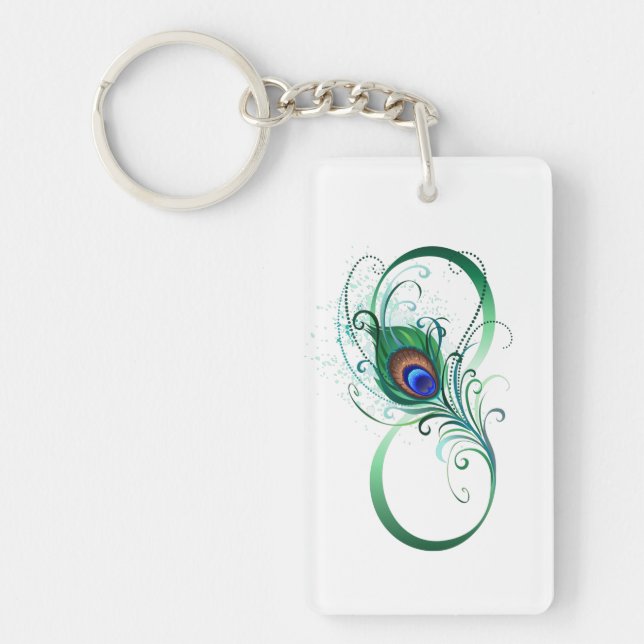 Porte-clefs Symbole d'infini avec plume de paon (Devant)