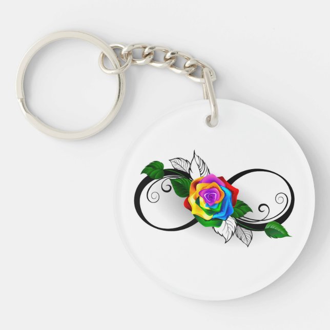 Porte-clefs Symbole d'infini avec Rose arc-en-ciel (Devant)
