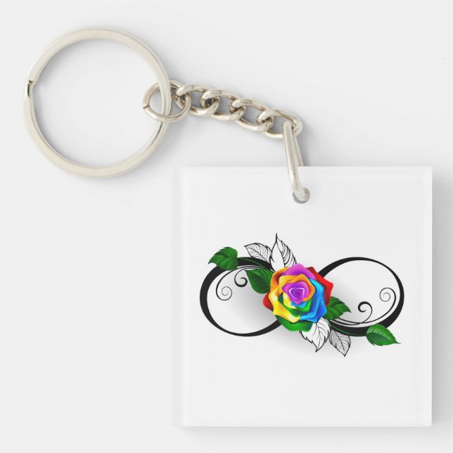 Porte-clefs Symbole d'infini avec Rose arc-en-ciel (Devant)