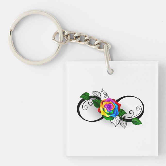 Porte-clefs Symbole d'infini avec Rose arc-en-ciel (Devant)