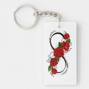 Porte-clefs Symbole d'infini avec roses rouges