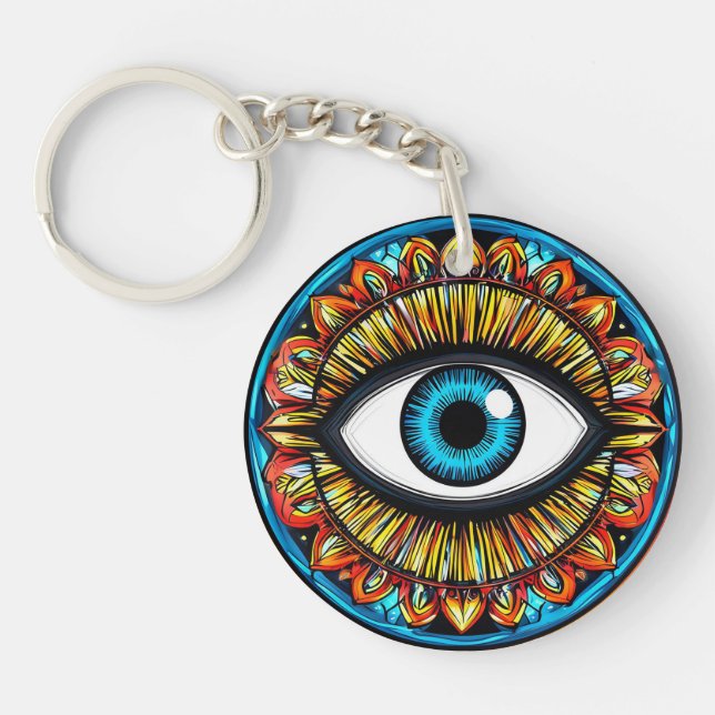 Porte-clefs Symbole d'œil abstrait avec des couleurs vives (Devant)