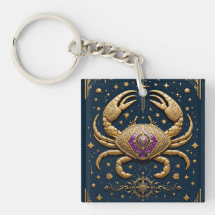 Porte-clefs Symbole du Cancer Zodiaque Doré sur Fond Sombre