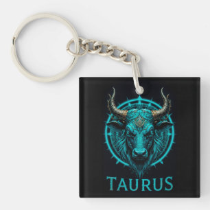 Porte-clefs Symbole du zodiaque Taureau en bleu et or vibrant