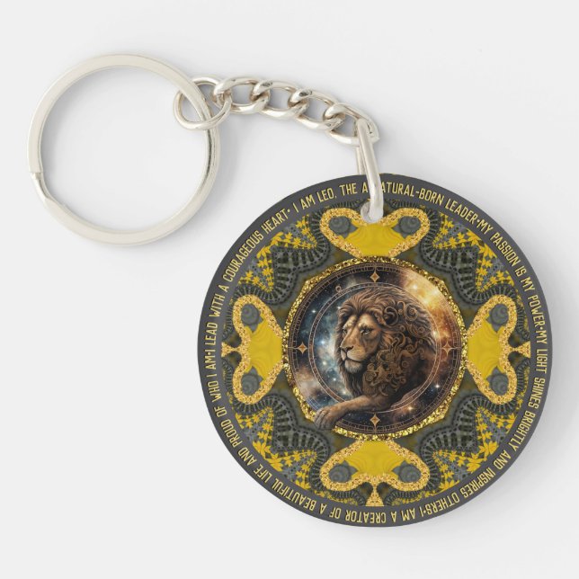 Porte-clefs SYMBOLE LÉO Affirmations Or Jaune Fractal Mandala (Devant)