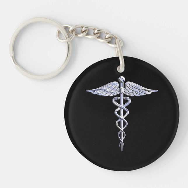 Porte-clefs Symbole Médicale de caducée sur le noir (Devant)