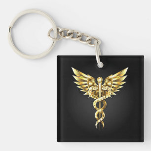 Porte-clefs Symbole Polygonal Or Caduceus