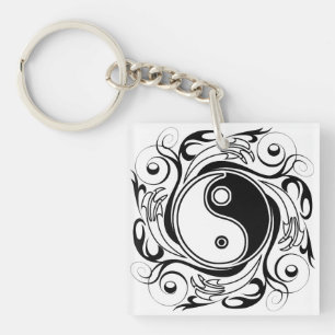 Porte-clefs Symbole Yin & Yang Style de tatouage noir et blanc