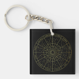 Porte-clefs Symbole Zodiac horoscope constellations carte or