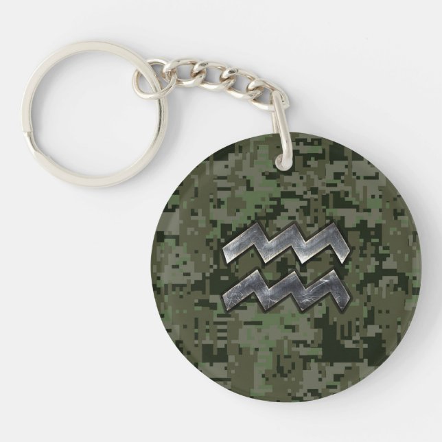 Porte-clefs Symbole Zodiaque Aquarius sur le camouflage numéri (Devant)