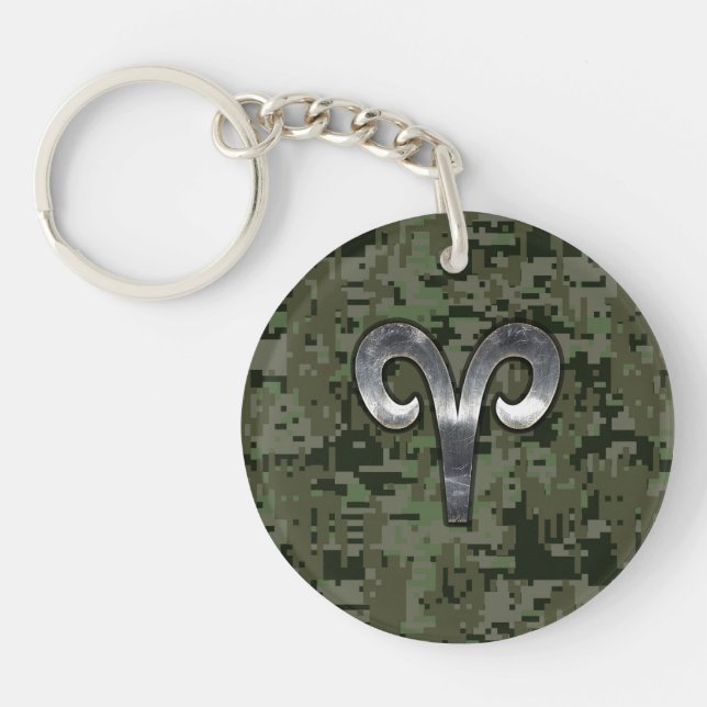 Porte-clefs SYMBOLE Zodiaque Aries Camouflage numérique Woodla (Devant)